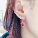 14K Rose Gold Plated Ruby Flower Earrings for Dinner Party Wedding