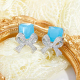 Bowknot Stud Earrings 925 Sterling Silver Vintage Ear Earing Wedding Party Gift