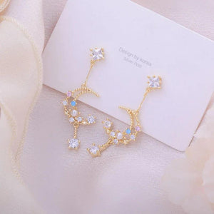 Hollow Moon Tassel CZ Earring 14K Zircon Stud Earrings Wedding Jewelry