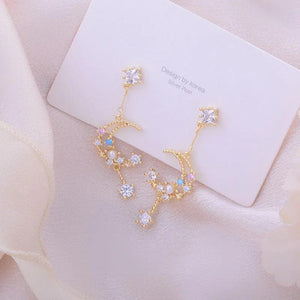 Hollow Moon Tassel CZ Earring 14K Zircon Stud Earrings Wedding Jewelry