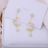 Hollow Moon Tassel CZ Earring 14K Zircon Stud Earrings Wedding Jewelry