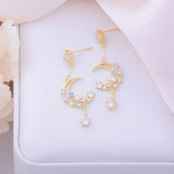 Hollow Moon Tassel CZ Earring 14K Zircon Stud Earrings Wedding Jewelry