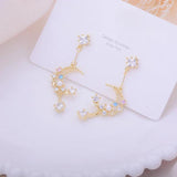 Hollow Moon Tassel CZ Earring 14K Zircon Stud Earrings Wedding Jewelry
