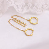 925 Sterling Silver Rhinestone Circle Earrings, Chain Drop, Women's Jewelry Gift