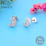 925 Silver Mini Moon Crystal Stone Stud Earrings Women Party Accessories