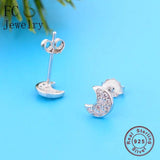 925 Silver Mini Moon Crystal Stone Stud Earrings Women Party Accessories