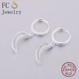 925 Silver Moon Crescent Zirconia Hoop Earrings for Women