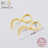 925 Silver Moon Crescent Zirconia Hoop Earrings for Women