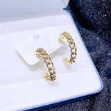Hollow Shape C Earring for Women 14K Zircon Stud Earrings