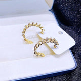 Hollow Shape C Earring for Women 14K Zircon Stud Earrings