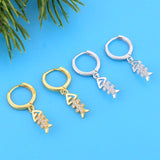 925 Silver Fish Bone CZ Piercing Hoop Earrings