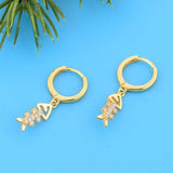 925 Silver Fish Bone CZ Piercing Hoop Earrings