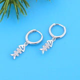 925 Silver Fish Bone CZ Piercing Hoop Earrings