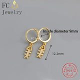 925 Silver Fish Bone CZ Piercing Hoop Earrings