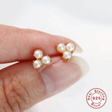 Zircon Turquoise Pearl Stud Earrings 925 Silver Women's Cartilage Piercing