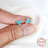 Zircon Turquoise Pearl Stud Earrings 925 Silver Women's Cartilage Piercing
