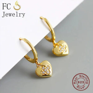 925 Silver Love Heart CZ Pendant & Zircon Hoop Earring Set