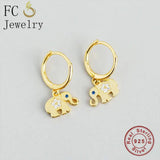 925 Silver Elephant Eye CZ Bead Hoop Earrings