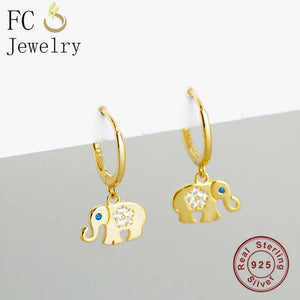 925 Silver Elephant Eye CZ Bead Hoop Earrings