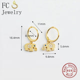 925 Silver Elephant Eye CZ Bead Hoop Earrings