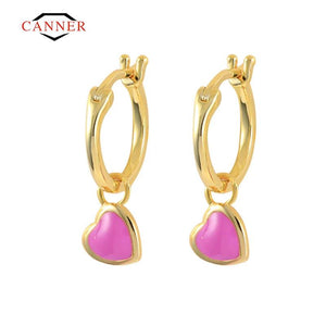 Enamel Heart Pendant Silver Drop Earrings Women Dangle Fine Jewelry