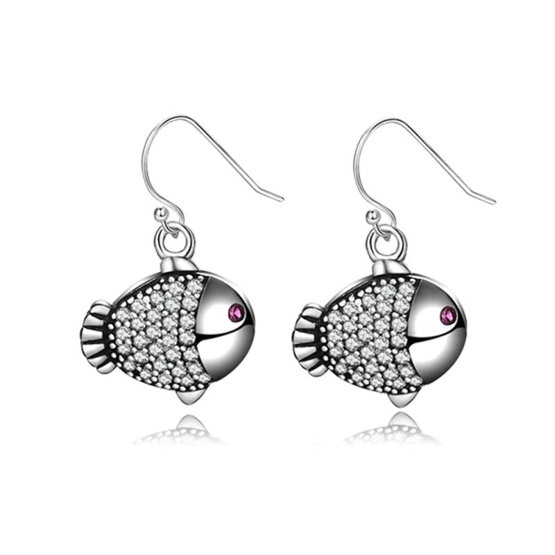 Zircon Inlaid 925 Silver Fish Earrings for Women