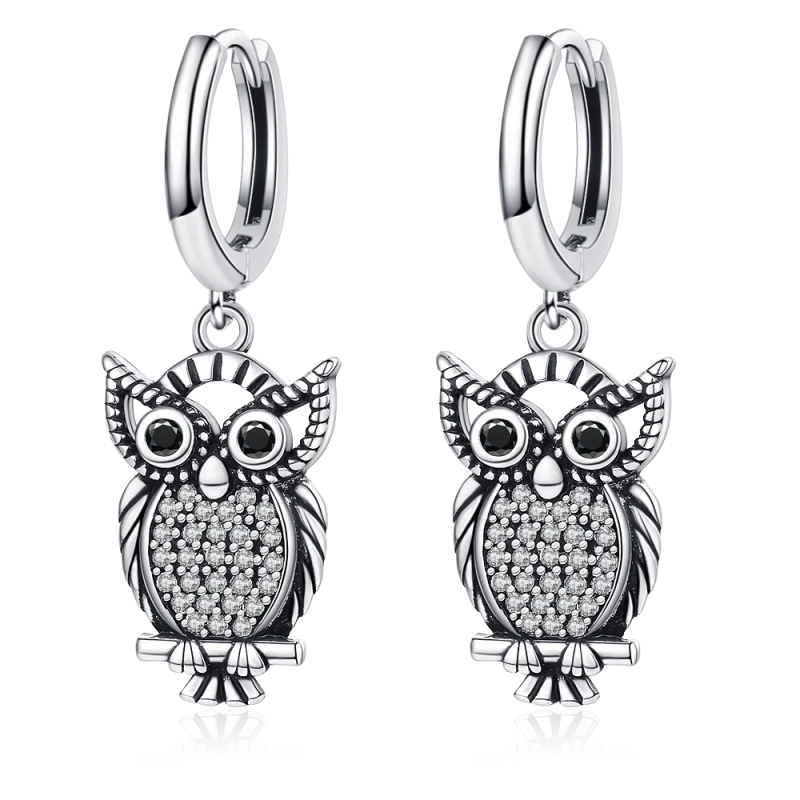 Sterling Silver Owl Drop Earrings