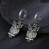 Sterling Silver Owl Drop Earrings