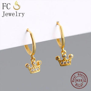 925 Silver Princess Crown CZ Pendant Hoop Earring for Women