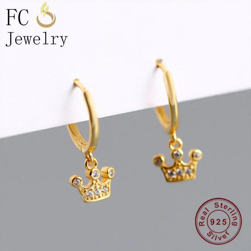 925 Silver Princess Crown CZ Pendant Hoop Earring for Women