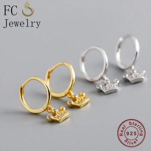925 Silver Princess Crown CZ Pendant Hoop Earring for Women