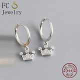 925 Silver Princess Crown CZ Pendant Hoop Earring for Women