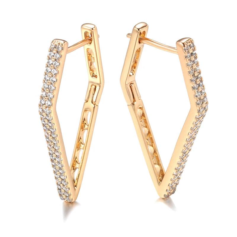 Natural Zircon Dangle Earrings 585 Rose Geometry Glossy Women Fine Jewelry