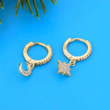 925 Silver Moon & Star CZ Asymmetric Hoop Earrings