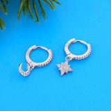 925 Silver Moon & Star CZ Asymmetric Hoop Earrings