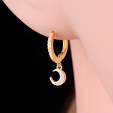 925 Silver Moon & Star CZ Asymmetric Hoop Earrings