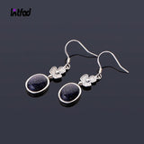 925 Silver Sandstone Oval Drop Earrings Vintage Jewelry