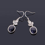 925 Silver Sandstone Oval Drop Earrings Vintage Jewelry