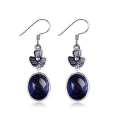 925 Silver Sandstone Oval Drop Earrings Vintage Jewelry