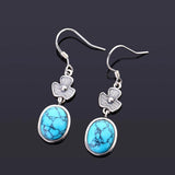 925 Silver Sandstone Oval Drop Earrings Vintage Jewelry