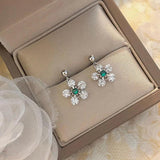 Zircon Flower Stud Earrings 925 Sterling Silver Wedding Jewelry
