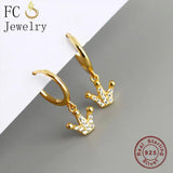 925 Silver Crown Zirconia Hoop Earrings for Women