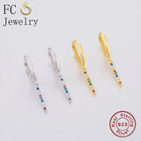 925 Silver Rainbow Zirconia Square Bar Hoop Earring