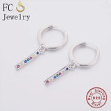 925 Silver Rainbow Zirconia Square Bar Hoop Earring