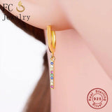 925 Silver Rainbow Zirconia Square Bar Hoop Earring