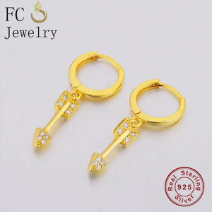 925 Silver Rock Arrow Zircon Bead Piercing Hoop Earring