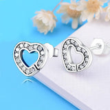 925 Silver Heart CZ Stone Stud Earrings Women Girl Brincos