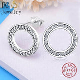 925 Silver Circle Clear CZ Crystal Stud Earrings Women Gift
