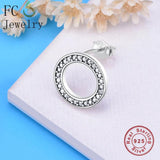925 Silver Circle Clear CZ Crystal Stud Earrings Women Gift