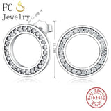 925 Silver Circle Clear CZ Crystal Stud Earrings Women Gift